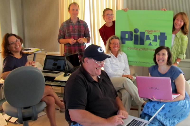 The Penobscot Bay Pilot crew hard at work (but having fun) on launch day, Sept. 10, 2012.