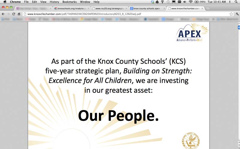 The title page of a document outlining a five-year strategic plan from Knox County Schools in Tennessee in 2009.