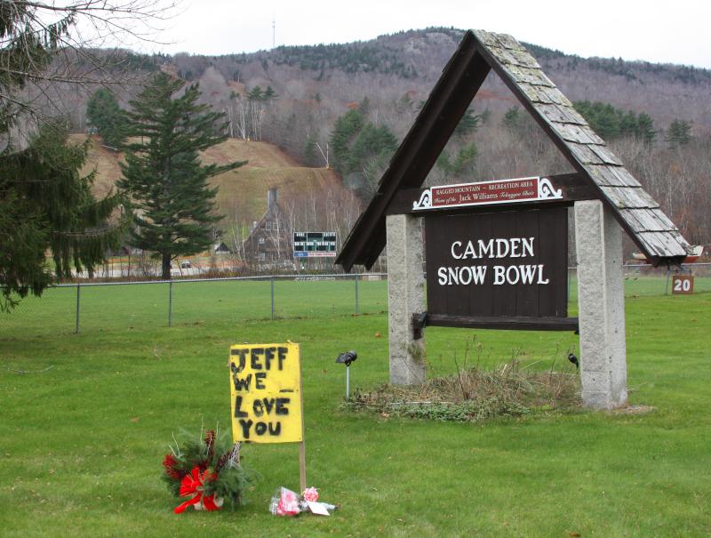 A memorial set up outside the Camden Snow Bowl Monday morning, Nov. 5. (Photo by Holly S. Edwards)