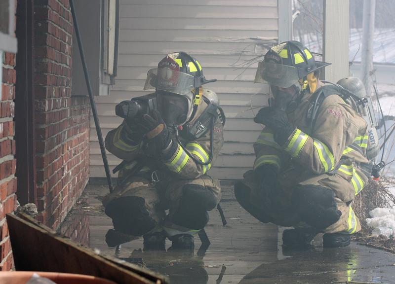 Firefighters from Hope, Lincolnville and Rockport are joining Camden Fire Department at the former Louts Restaurant on Route 1 Sunday for a series of controlled training fires inside the structure. Around 6 p.m. tonight, the building will be lit for a final time and burned to the ground. ((Photo by Holly S. Edwards))