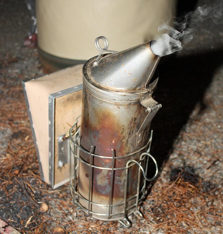 Slow, steady wisps of smoke emanate from an adequately fueled and ignited beehive smoker during the first class of the 2013 Knox-Lincoln County Beekeepers club bee school March 5. (Photo by Holly S. Edwards)