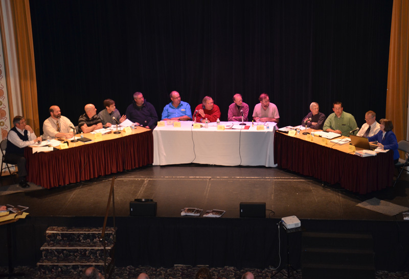 The EMS review team consisted of Martin Cates-Camden; consultant Rick Petrie (not officially on the team); Jason Trundy-Lincolnville; Jim Sinclair-Lincolnville; Eric Campbell-Hope; Bill Pearse-Hope; John French-Camden; Geoff Parker-Rockport; Ken McKinley-Rockport; Rockport Interim Town Manager Roger Moody; Hope Town Administrator Jon Duke; Lincolnville Town Administrator David Kinney; and Camden Town Manager Patricia Finnigan. (Photo by Lynda Clancy)