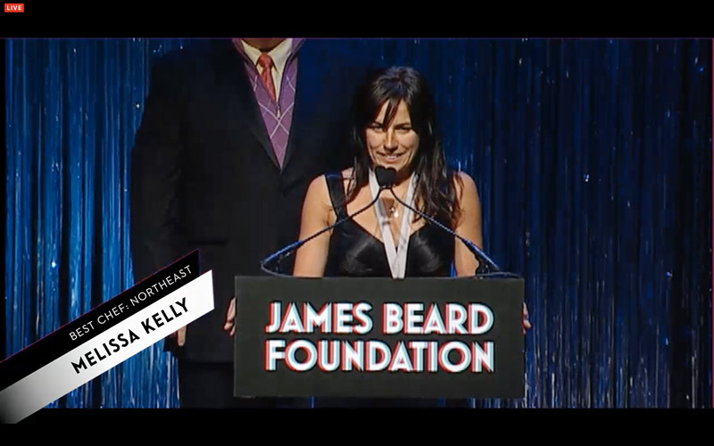 Melissa Kelly of Primo restaurant gives her acceptance speech after receiving the James Beard Foundation's Best Chef award at a gala in New York City, Monday. (Image: screen shot, jamesbeard.org)