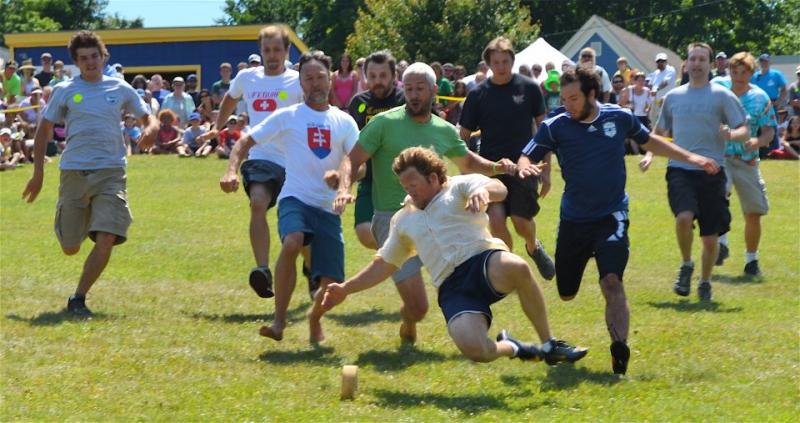 Dan Greeley of Belfast wins last year's Cheese Rolling Contest (Courtesy Maine Celtic Celebration)