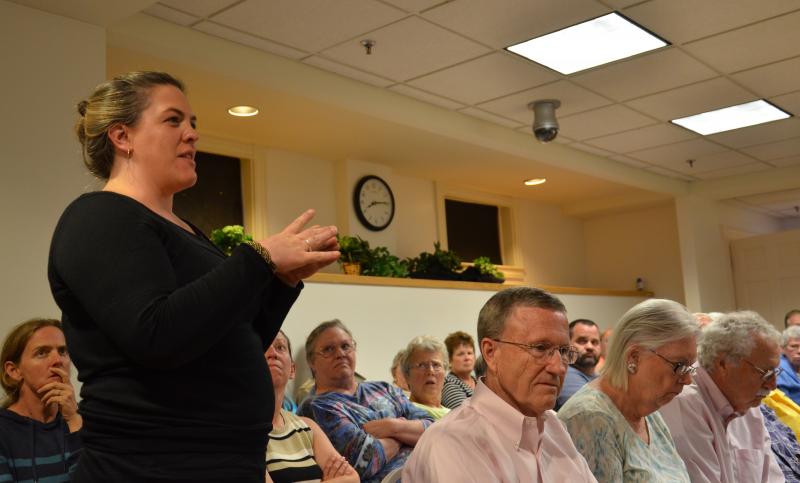 Sarah Ruddy, of Rockport, questions whether the usage statistics provided by the library are the most current. (Photo by Lynda Clancy)