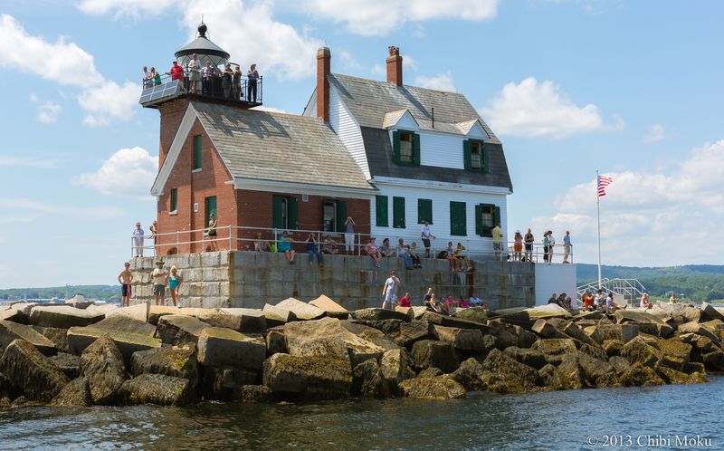 Sailing past the Rockland Breakwater Light during the July 5 Great Schooner Race. (Courtesy Chibi Moku)