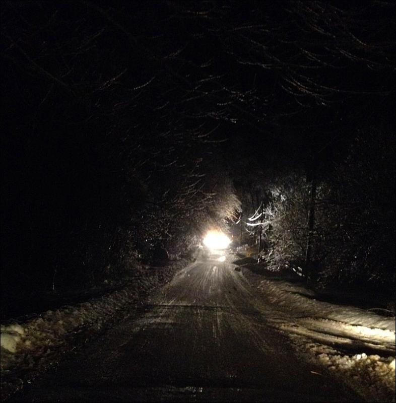 Driving along a dark stretch of Route 1 in Northport Monday night. (Photo by David Edwards)