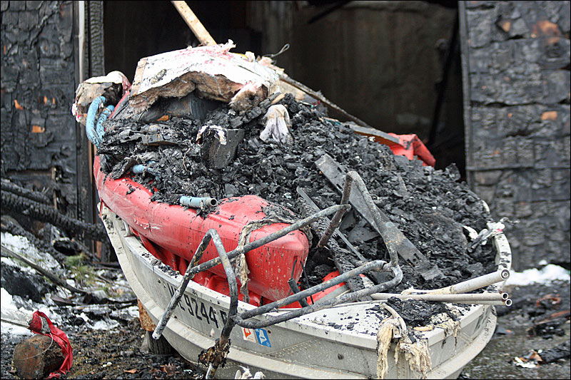 Fire debris at 245 Shore Road in Northport. (Photo by Holly S. Edwards)