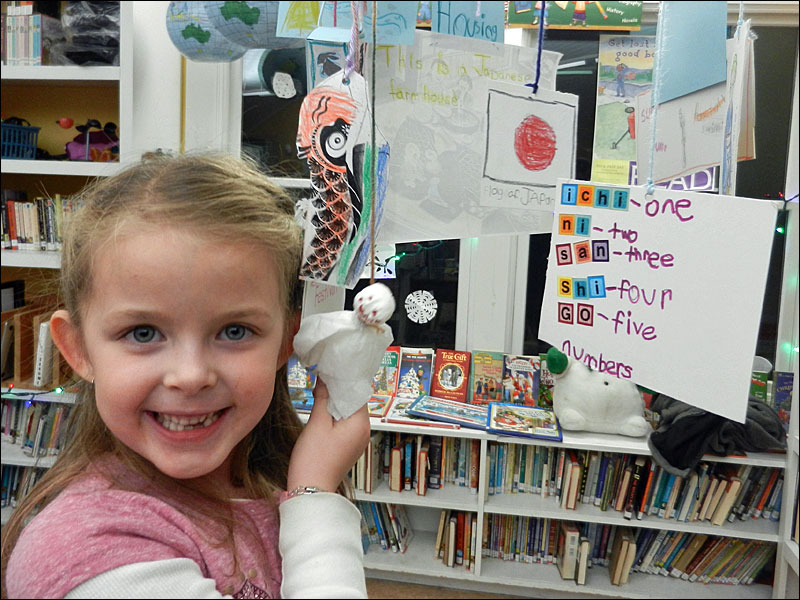 Skylar and her Japan mobile. (Photo by Eva Murray)