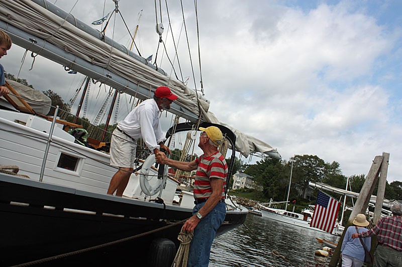 Capt. Owen Dorr, on deck of the “Nathaniel Bowditch” during the start of the 2013 Camden Windjammer Festival. (Photo by Holly S. Edwards)