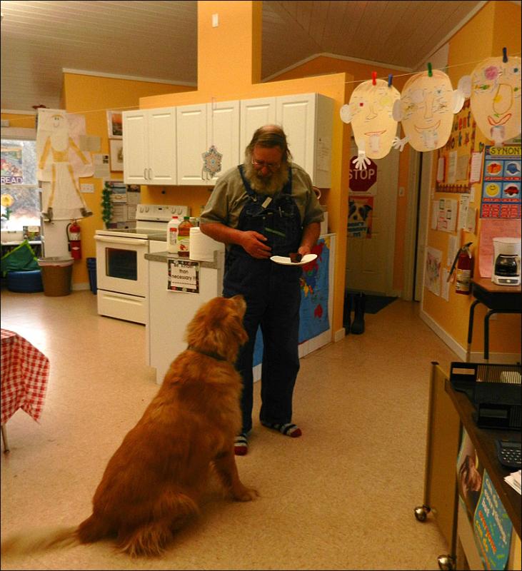 Paul Murray shares gingerbread with his friend, Rossie.
