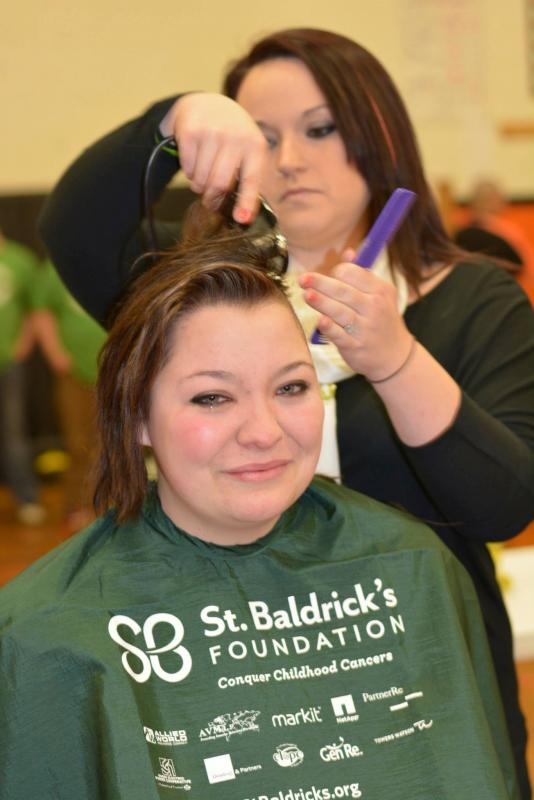 Hayley Corson, about to get her head shaved for the St. Baldrick's Children's Cancer Research Charity Foundation. (Courtesy Haley Corson)
