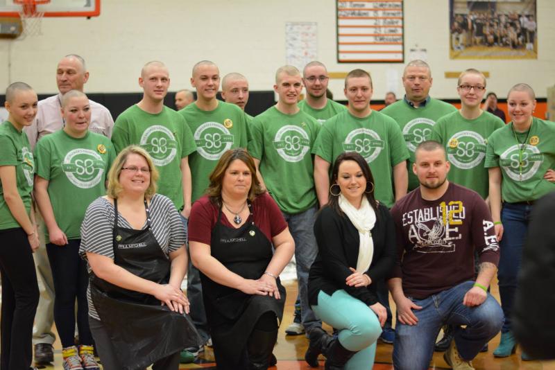 Hayley Corson and her fellow students who shaved their heads. (Courtesy Haley Corson)