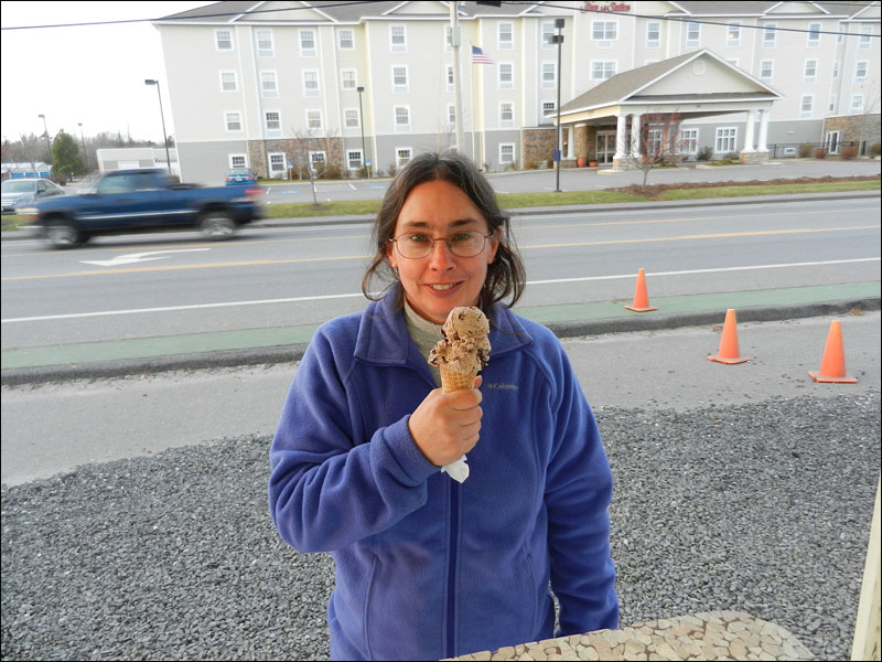 Eva Murray enjoys a final ice cream cone at Dorman’s on the last day of the season in 2013. Good news though, spring is here, we hear, because Dorman’s Dairy Dream opens Thursday, April 17, and Eva and others will celebrate that day with their first ice cream cone of 2014.