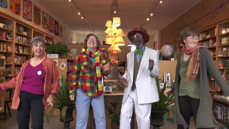Poets at Left Bank Books dance it up. (Photo courtesy Belfast Maine: We Are Happy)
