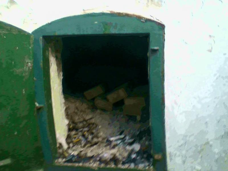 The door at the bottom of the Knox Mill inside which the osprey had been trapped. Photo courtesy Jana Halwick)