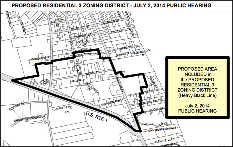 A map showing the proposed boundary for the new Residential 3 zoning district. (Source: City of Belfast)