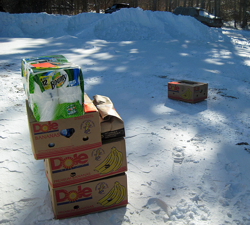 Somebody's groceries, as routinely delivered by plane to Matinicus - in banana boxes.
