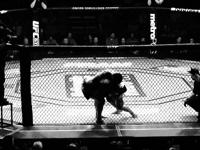 Tim Boetsch and Brad Tavares battle it out. (Courtesy Kristen Robertson)
