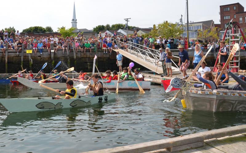 Six teams participated in the annual Build-A-Boat competition at the Camden Windjammer Festival in Camden Harbor. (Photo by Lynda Clancy)