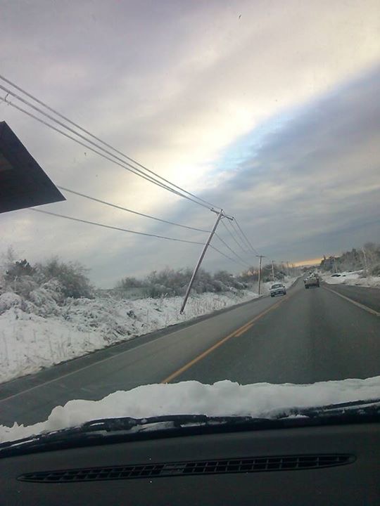Poles lean precariously along Route 1 in Thomaston. (Photo courtesy