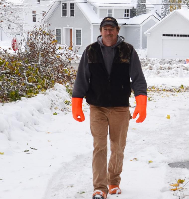 Mike Young, Rockport Public Works Director, had two hours of sleep, but he was back at it Nov. 3. (Photo by Lynda Clancy)