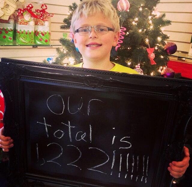 Ten-year-old Jacob Murray of Camden announces on Facebook the final total of his fundraising project for the National Brain Tumor Society, and his best friend, Will Smith and his family. (Courtesy Facebook)