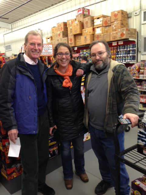 Charlton Ames, Abbie Leonard and Ray, at Big Al’s in Wiscasset, purveyors of fireworks. (Photo courtesy Eleanor Ames)