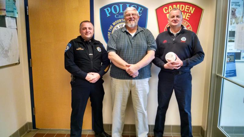 Camden Public Safety Officials from left: Randy Gagne, Police Chief, Jeff Sukeforth, Administrative Assistant and Program Coordinator for Good Morning Camden, and Chris Farley, Fire Chief.