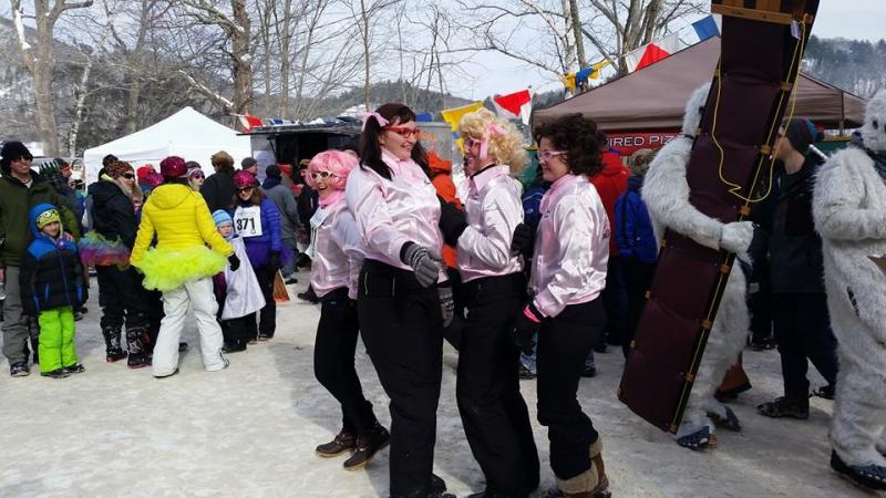 The Shear Madness team, #211 with team captain Sarah Maxcy of Warren, performs a little ditty in front of the judges Saturday afternoon. (Photo by Ron Harford)