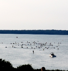 Swimmers crossing to Isleboro (Photo courtesy of LifeFlight of Maine)