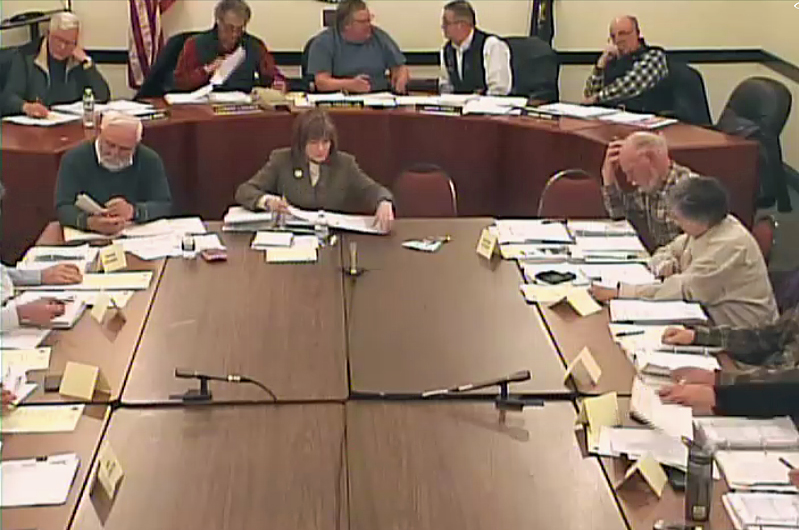 Members of the Camden Select Board also sat in on the March 31 Budget Committee Meeting, along with Pat Finnigan, pictured at the head of the large table.