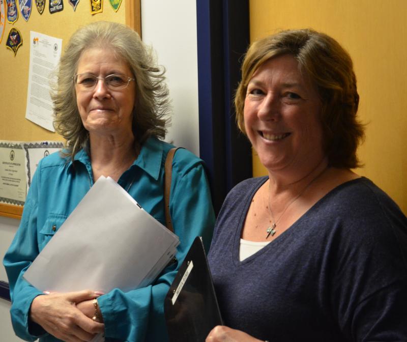 Rockport Town Clerk Linda Greenlaw and Camden Town Clerk Katrina Oakes. (Photo by Lynda Clancy)