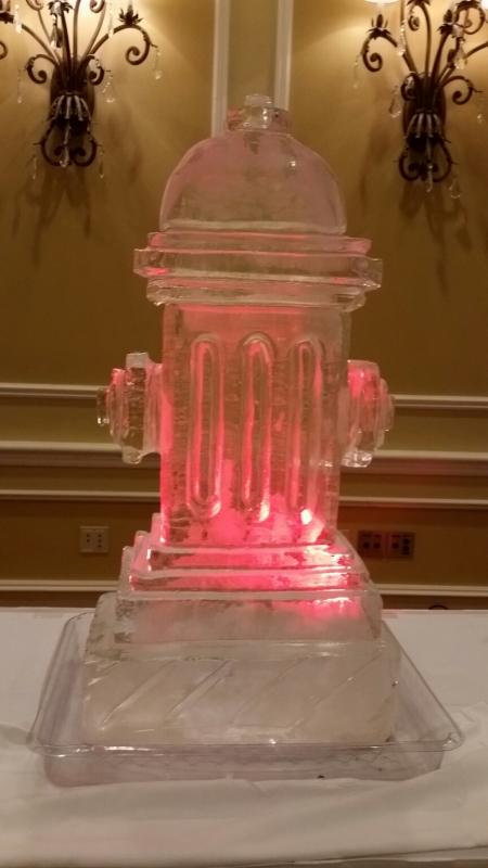 A ice sculptured hydrant, courtesy of Tim Pierce, master ice carver at the Samoset Resort. (Photo by Sarah Shepherd)