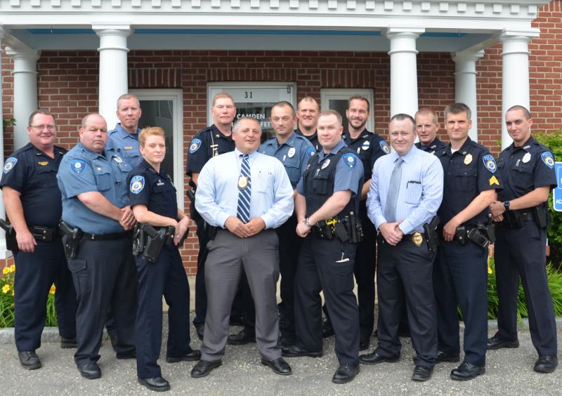The Camden-Rockport Police, as of July 12, 2016. L-R front: Lt. Michael Geary, Officer James Moore, Officer Brook Hartshorn, Chief Randy Gagne, Officer Robbie Shaw, Det. Curt Andrick; Sgt. John Tooley, and officer Samuel Butler; L-R back: Sgt Travis Ford, Sgt Daniel Brown, Officer Dana Smith, Officer Timothy Davis, Officer Allen Weaver and Officer. Wesley Butler. (Photo by Lynda Clancy)