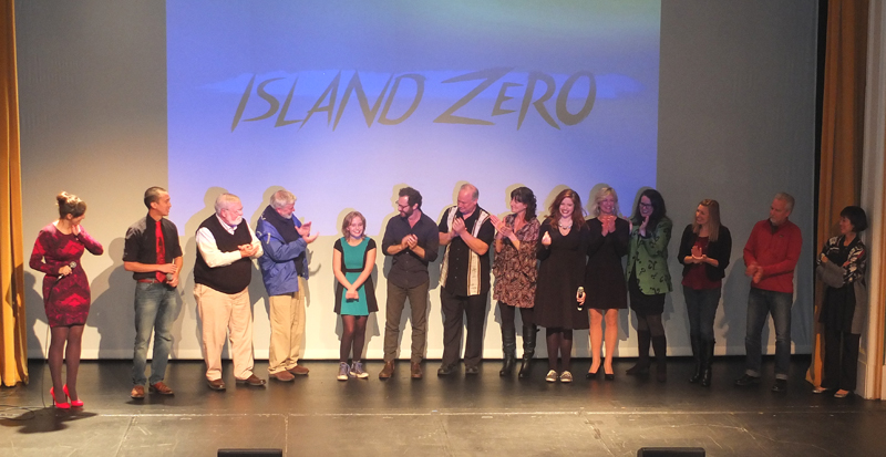 Cast members assemble onstage after the viewing