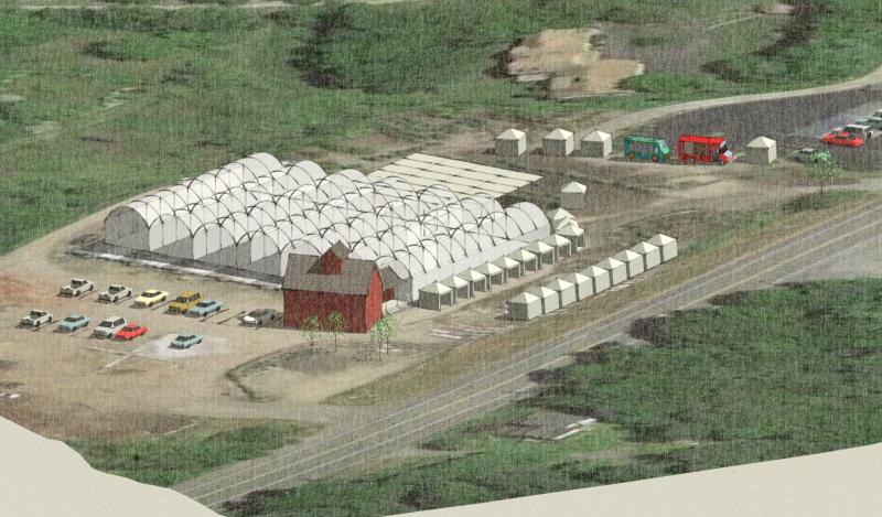 A rendering of Hoboken, with greenhouses.