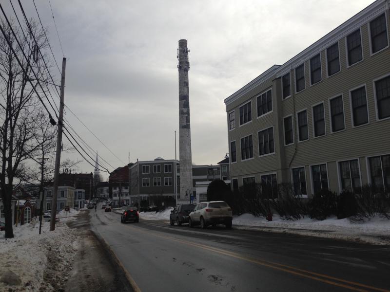The smokestack, as seen on Washington Street.
