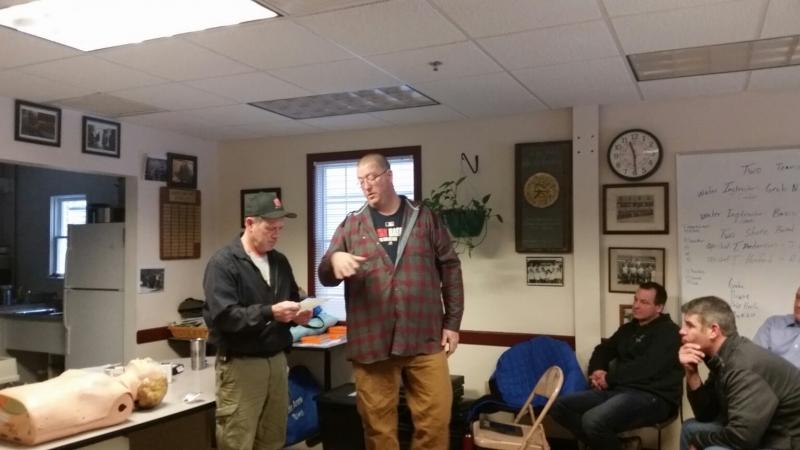 Todd Anderson, Camden Assistant Fire Chief, reviews the instructions for administering Narcan to an overdose victim. (Photo by Sarah Shepherd)