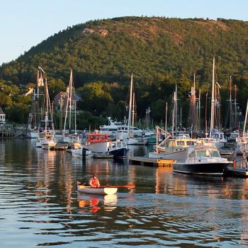 Mt. Battie and the head of Camden Harbor at sunrise on Monday, Sept. 10. (Photo by Holly S. Edwards)
