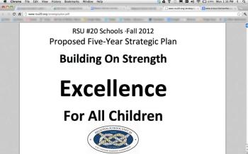The title page of the new five-year strategic plan for RSU 20 released in August.