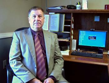 Regional School Unit 20 Superintendent Brian Carpenter in his Belfast office, Sept. 13. (Photo by Ethan Andrews)