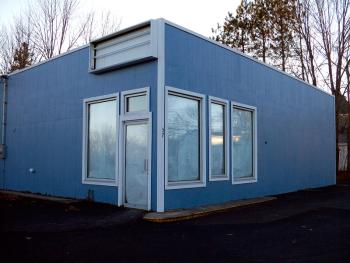 The headquarters of Long Life Saunas, located in a former convenience store in downtown Searsport. (Photo by Ethan Andrews)