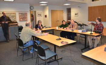 Rockport Select Board members meet with attorney Melissa Hewey. From left to right: Bill Chapman, Hewey, Tracy Murphy, Charlton Ames and Ken McKinley.