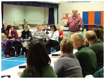 Steve Hutchings of the Belfast RSU 20 Withdrawal Committee addresses the board. (Photo by Ethan Andrews)