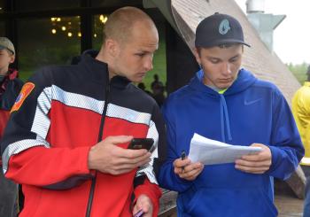 Camden firefighter Cheyne Hansen and volunteer Zach Peaco (Photo by Lynda Clancy)