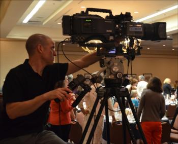 Television and video producer Darryl Czuchra, of Lincolnville, filmed the event. (Photo by Lynda Clancy)
