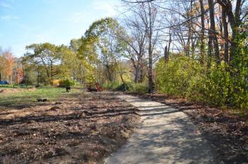 The Riverwalk on the old Apollo Tannery land curves alongside the Megunticook River. (Photo by Lynda Clancy)