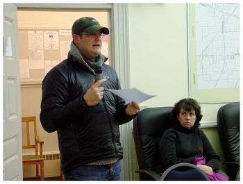 Searsport resident Dusty Nadeau contrasts the civil and cooperative approach of the think tank with a recent school board meeting, at which he said procedural squabbles took up much of the meeting. (Photo by Ethan Andrews)