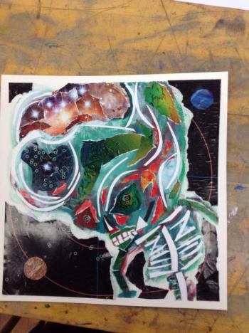 Lindsay’s interpretive collage/painting based on that photo. Courtesy Lindsay Parker.